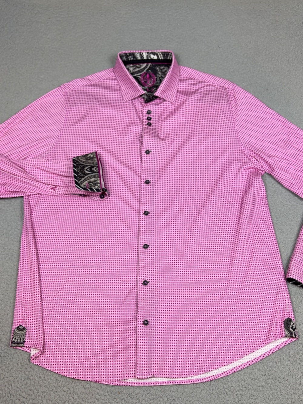Au Noir Shirt Mens 2XL Pink Black Button Down Flip Cuff Colorful Accents